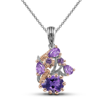 Bucolic Natural Purple Amethyst Sterling Silver 2-Tones Necklace